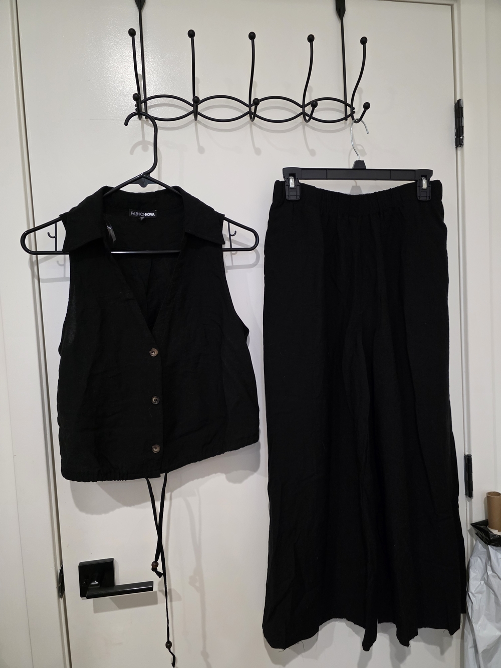 Fashion Nova Black Wide-Leg Pants with Black Sleeveless Button Vest